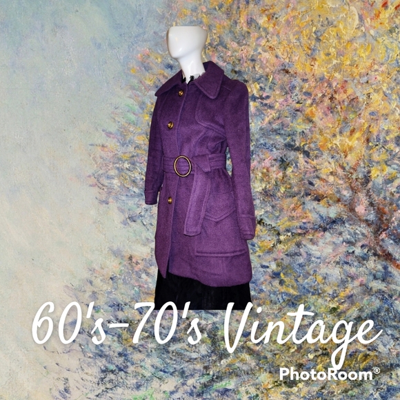 💜1960's-1970's Vintage Purple Wool Belted Coat - Picture 15 of 15